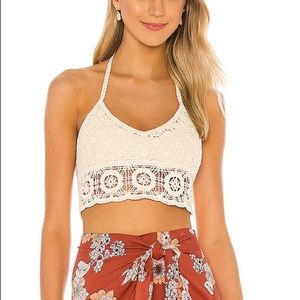 Free People Cream Lace Halter Bralette